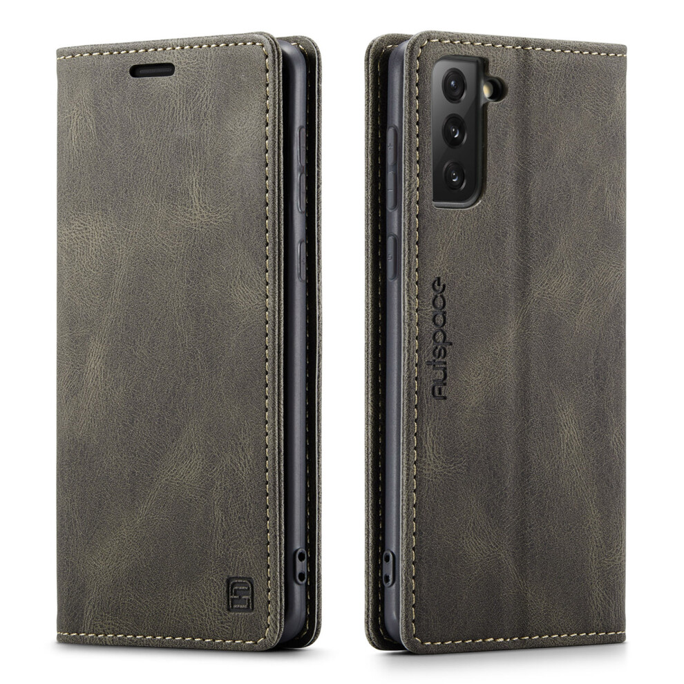 (Coffee) Autspace A01 Series Rfid Blocking Retro Matte Leather Case Wallet For Samsung Galaxy S21 4G/5G Brown 6914281444498