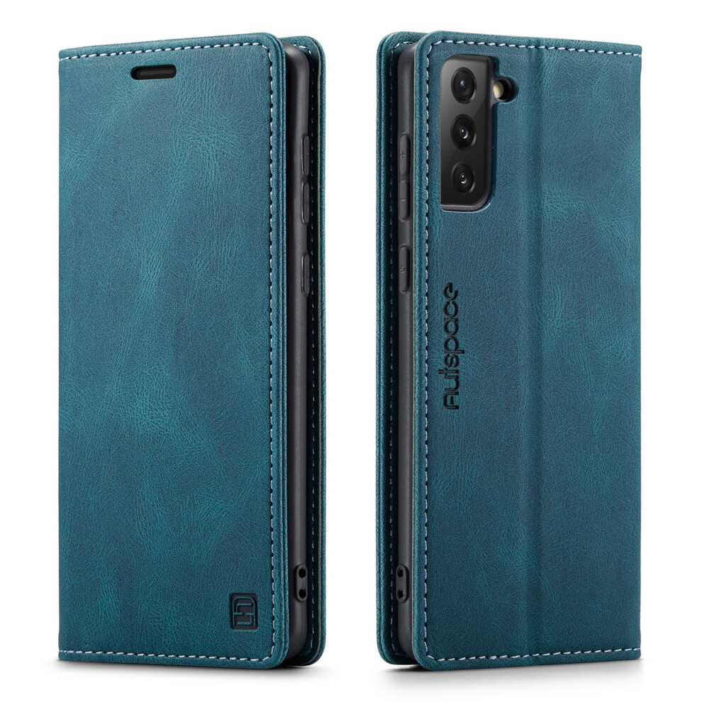 (Blue) Autspace A01 Series Rfid Blocking Retro Matte Leather Case Wallet For Samsung Galaxy S21 4G/5G Blue 6914285032547
