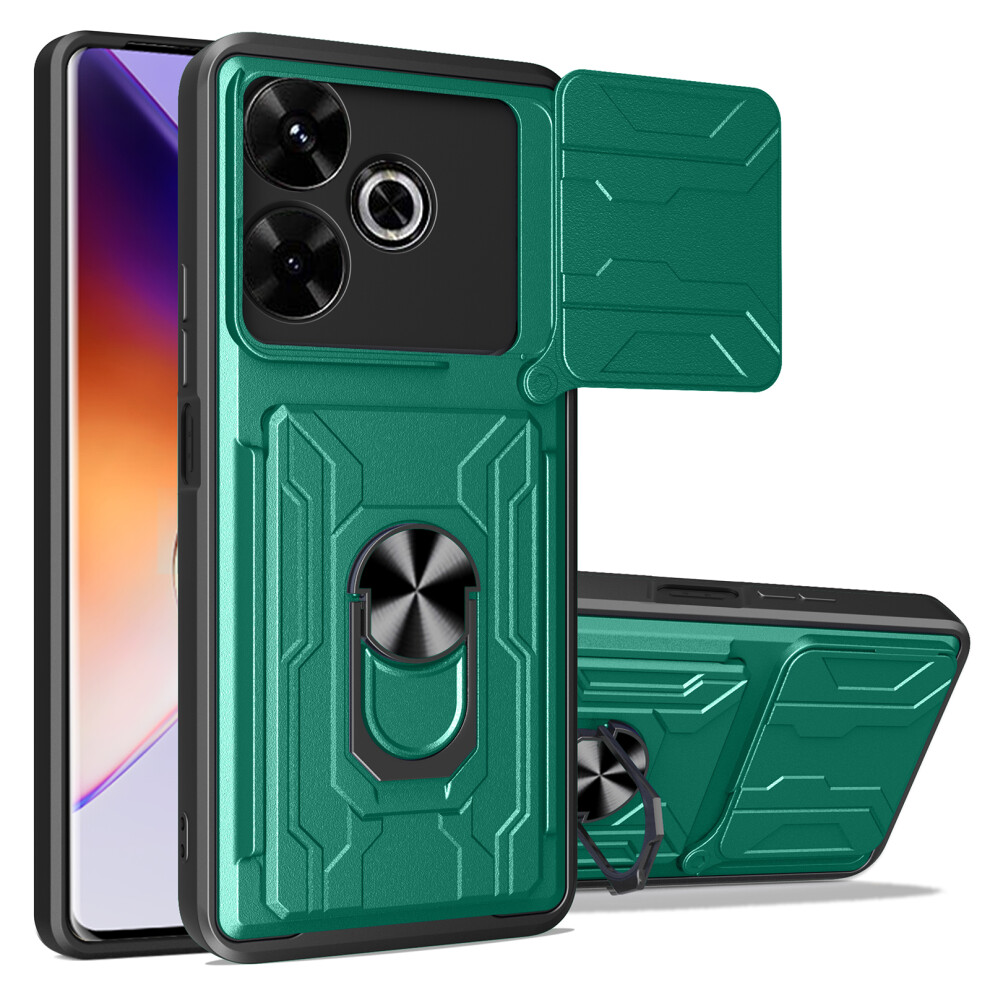 (Blackish ) For Xiaomi Redmi 13 4G 5G Case Pc+Tpu Kickstand Phone Back Cover With Camera Slider Green 6914280034775