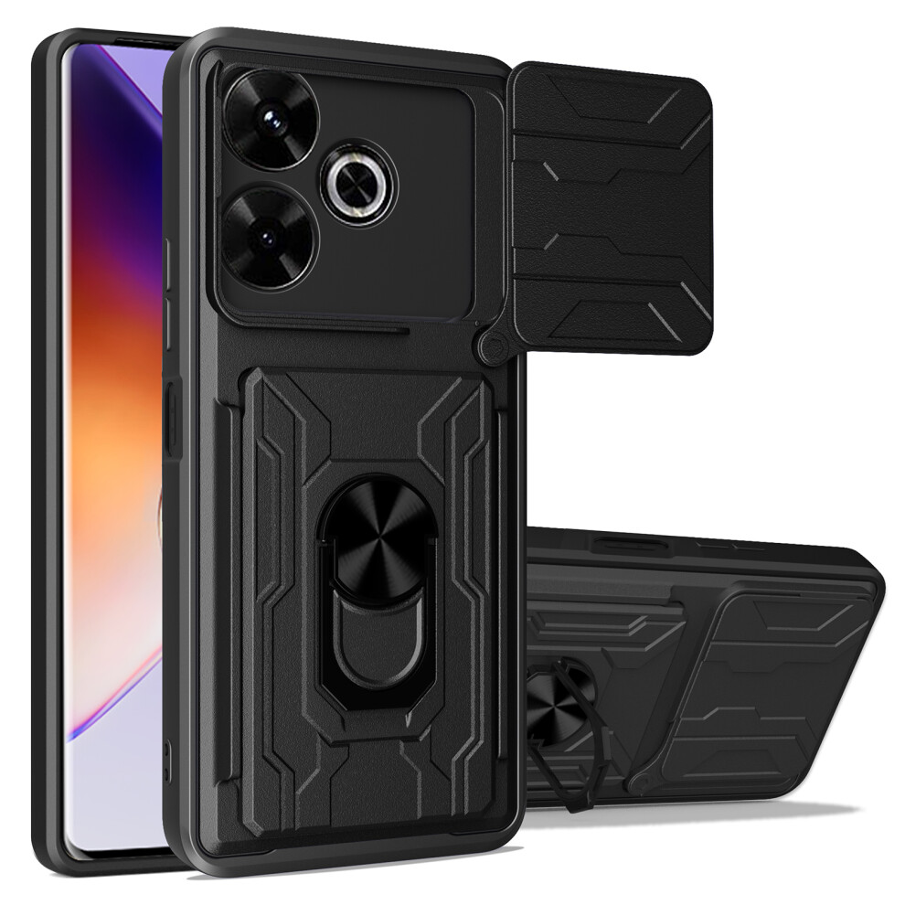 (Black) For Xiaomi Redmi 13 4G 5G Case Pc+Tpu Kickstand Phone Back Cover With Camera Slider Black 6914283928736