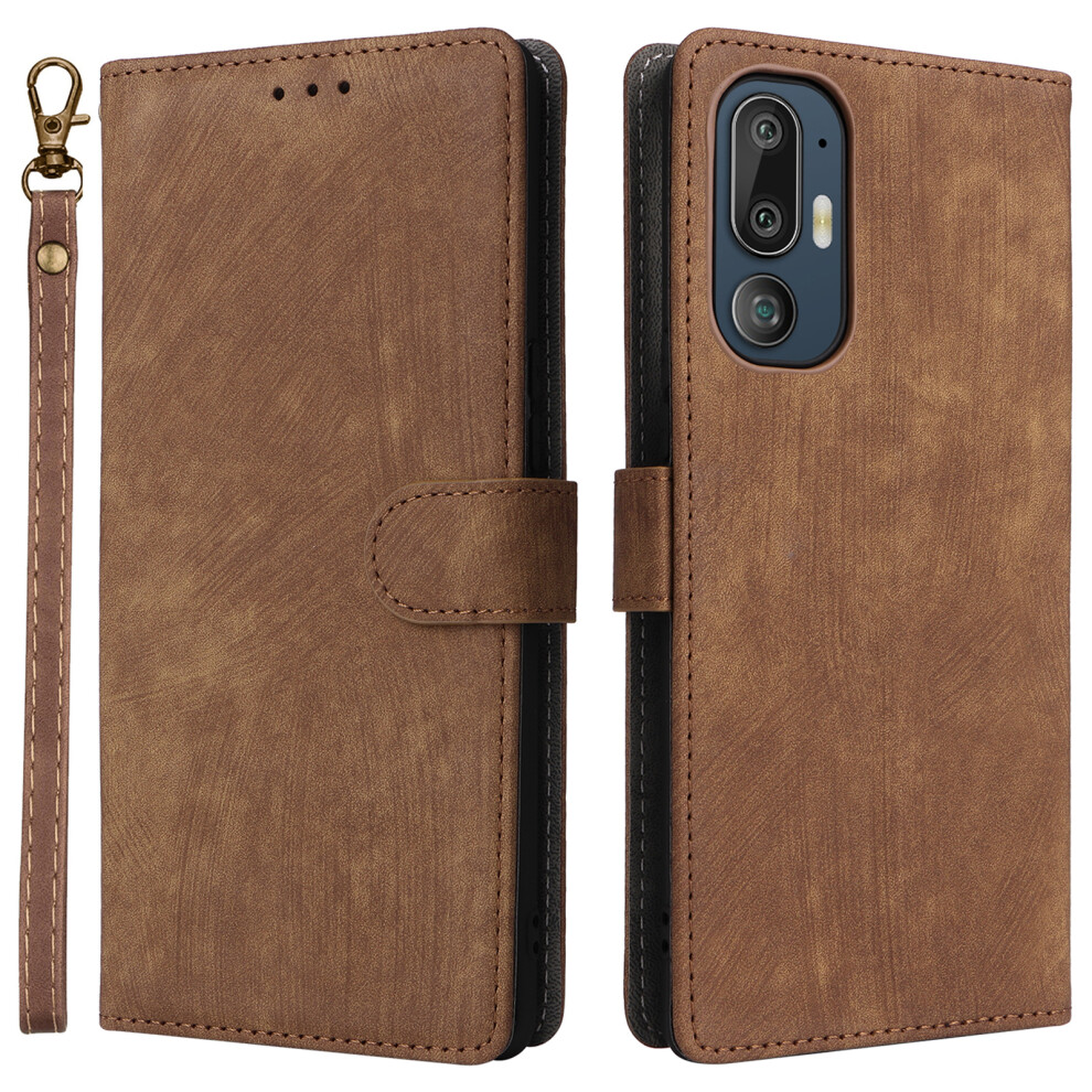 (Brown) For HTC U24 Pro 5G Case RFID Blocking Wallet Leather Phone Cover with Strap