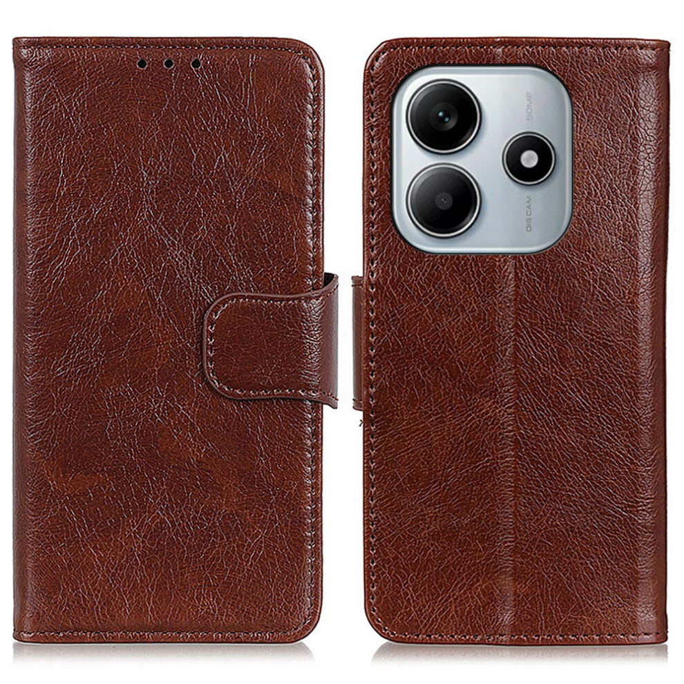 (Brown) For Xiaomi Redmi Note 14 4G (163.25Mm) Case Nappa Texture Split Leather Wallet Phone Cover Brown 6914288008006