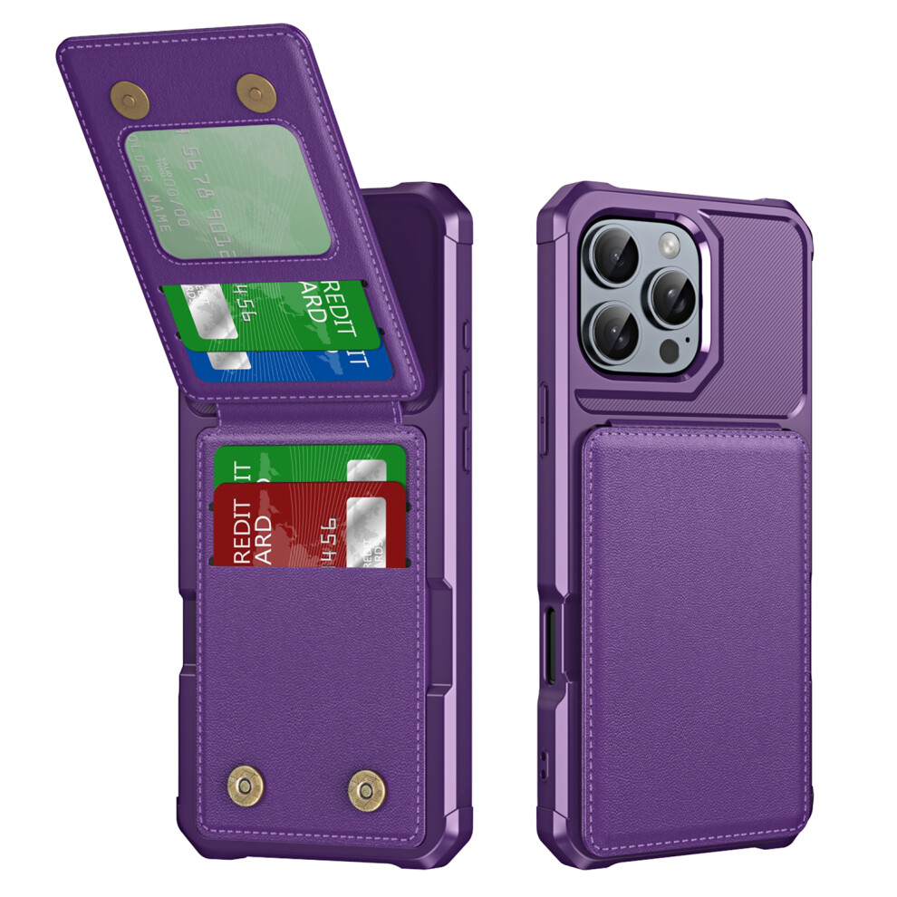 (Purple) Zm11 For Iphone 16 Pro Max Case Card Slot Kickstand Pu+Tpu Phone Cover Purple 6914287621718