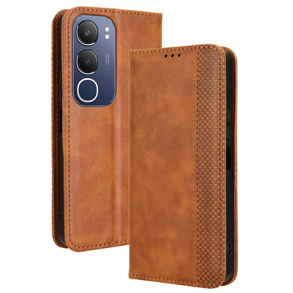 (Brown) For Vivo Y19s 4G Y29 5G Leather Case Wallet Stand Retro Texture Phone Cover Brown 6914282330301