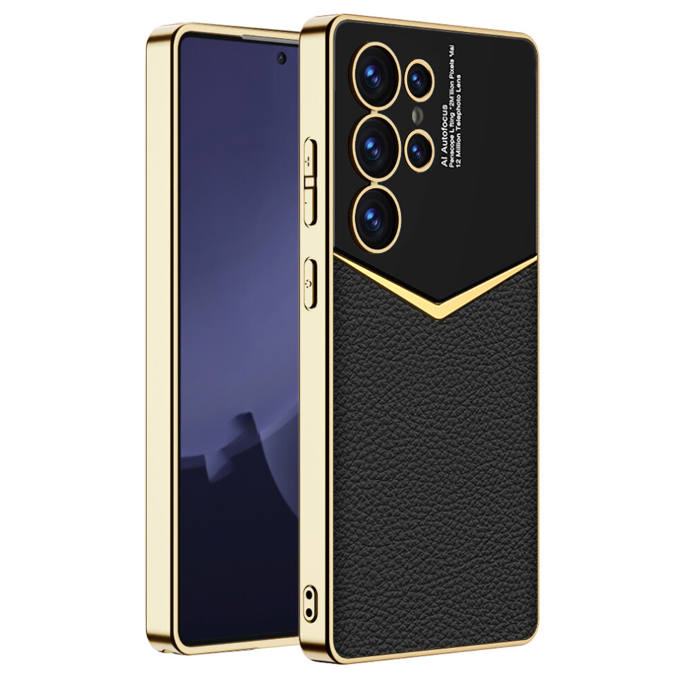 (Black) Gkk For Samsung Galaxy S25 Ultra Cases Electroplating Pu Leather+Pc+Tpu Phone Cover Black 6914282915041
