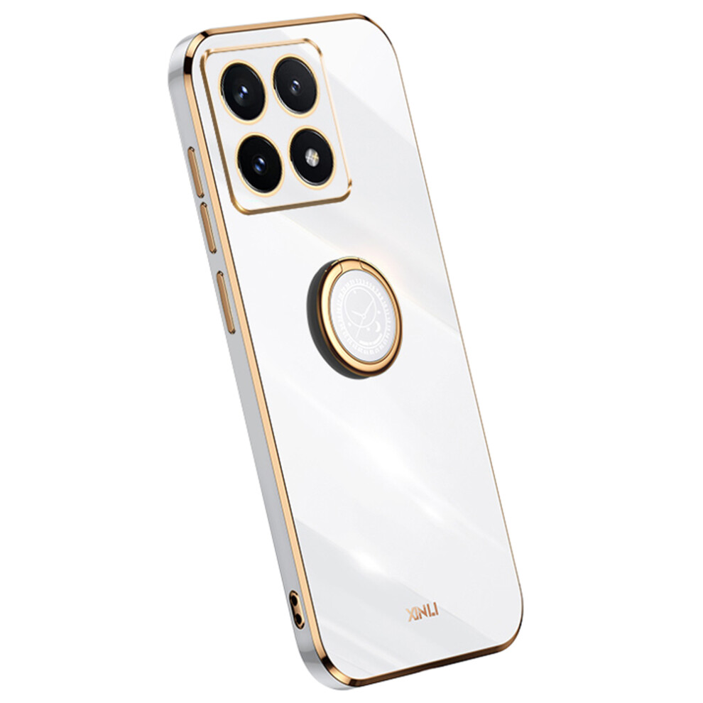 (White) Xinli For Xiaomi 14T Case Ring Kickstand Electroplating Tpu Phone Cover White 6914288815086
