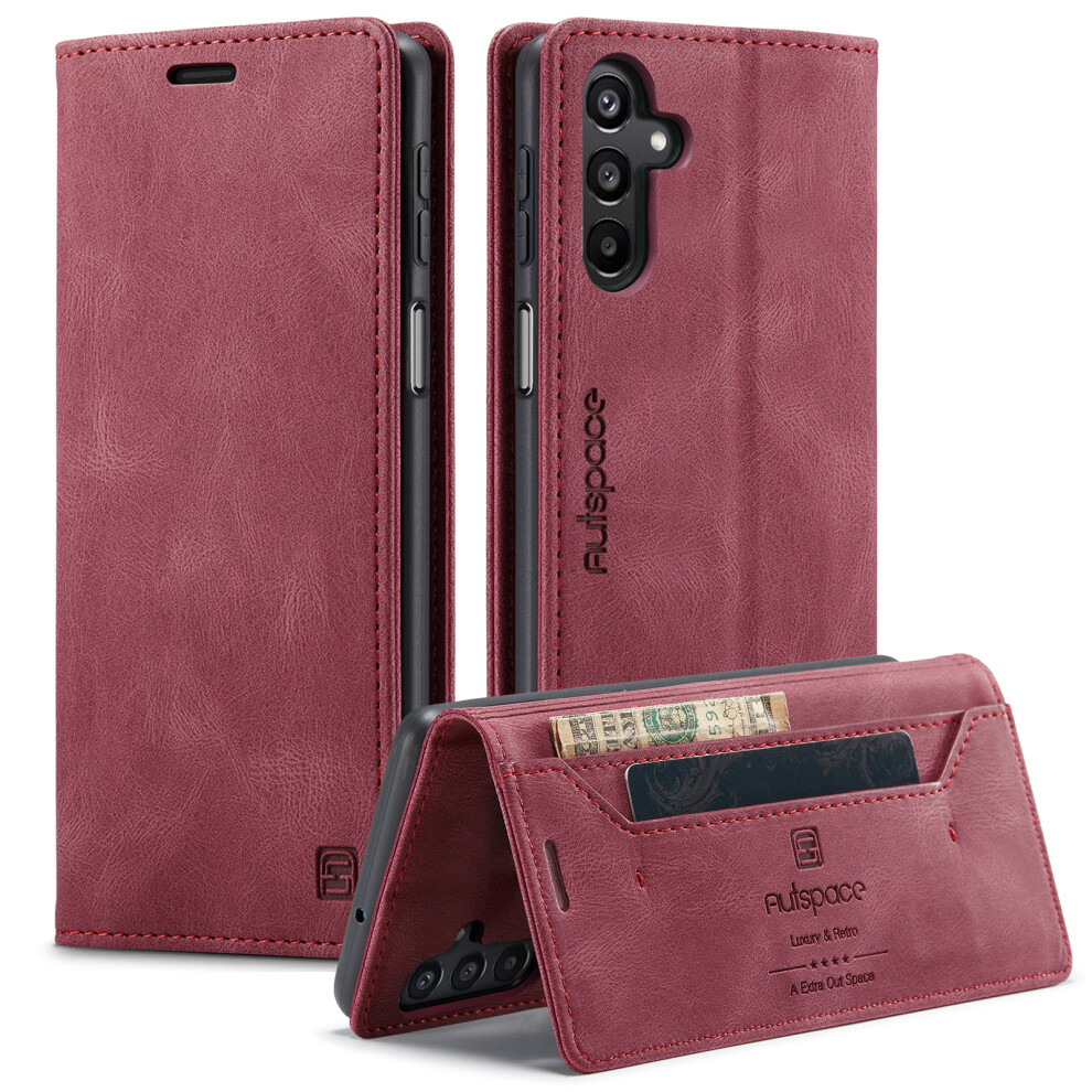 (Red) For Samsung Galaxy A16 5G Wallet Case Autspace A01 Leather Stand Cover With Rfid Blocking Card Holder Red 6914286883995