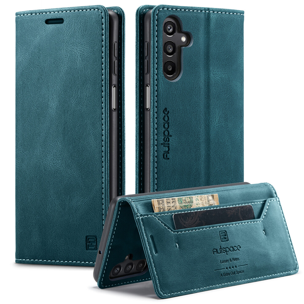 (Blue) For Samsung Galaxy A16 5G Wallet Case Autspace A01 Leather Stand Cover With Rfid Blocking Card Holder Blue 6914280411729