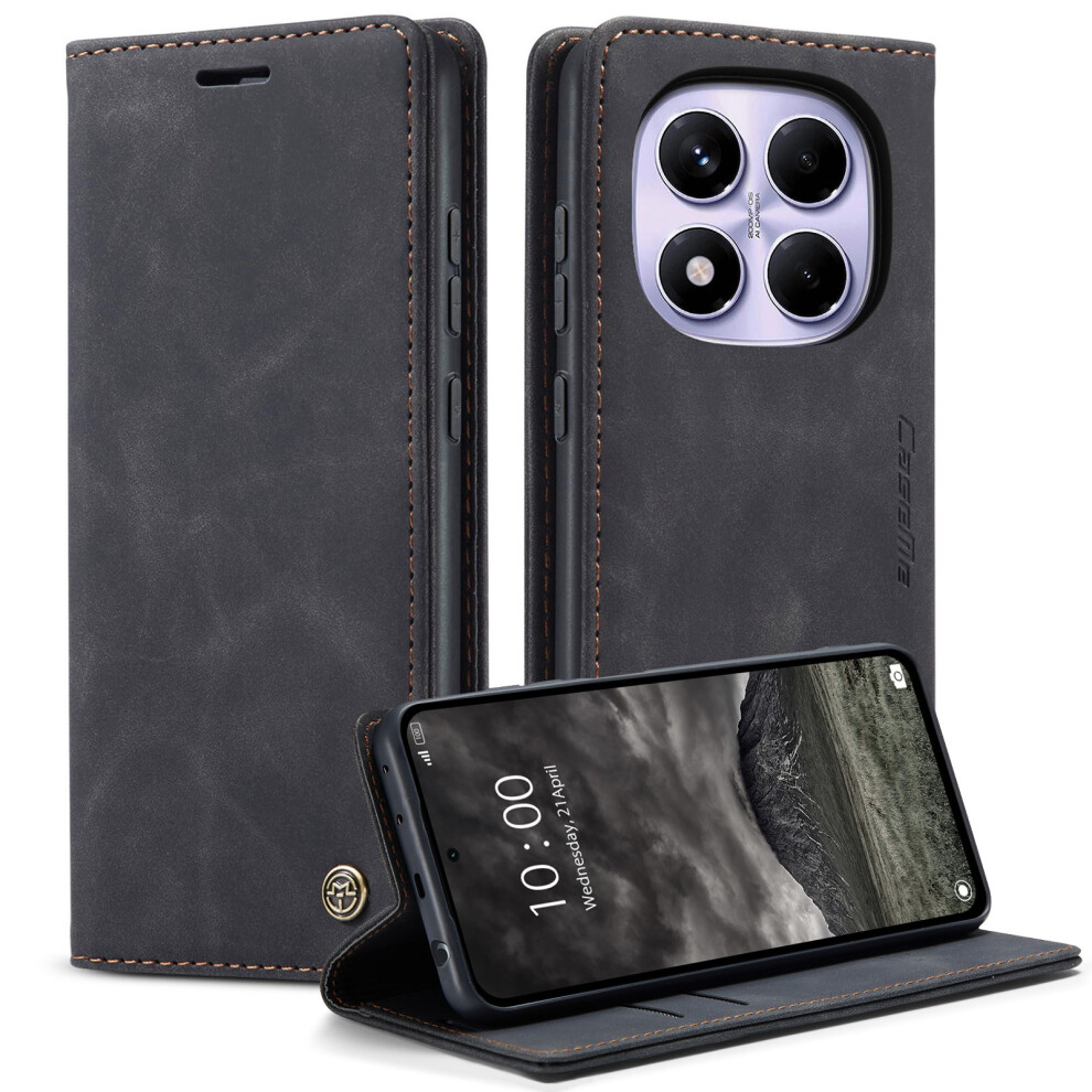 (Black) For Xiaomi Redmi Note 14 Pro 4G Wallet Case Caseme 013 Series Pu Leather Phone Cover Stand Black 6914288346078