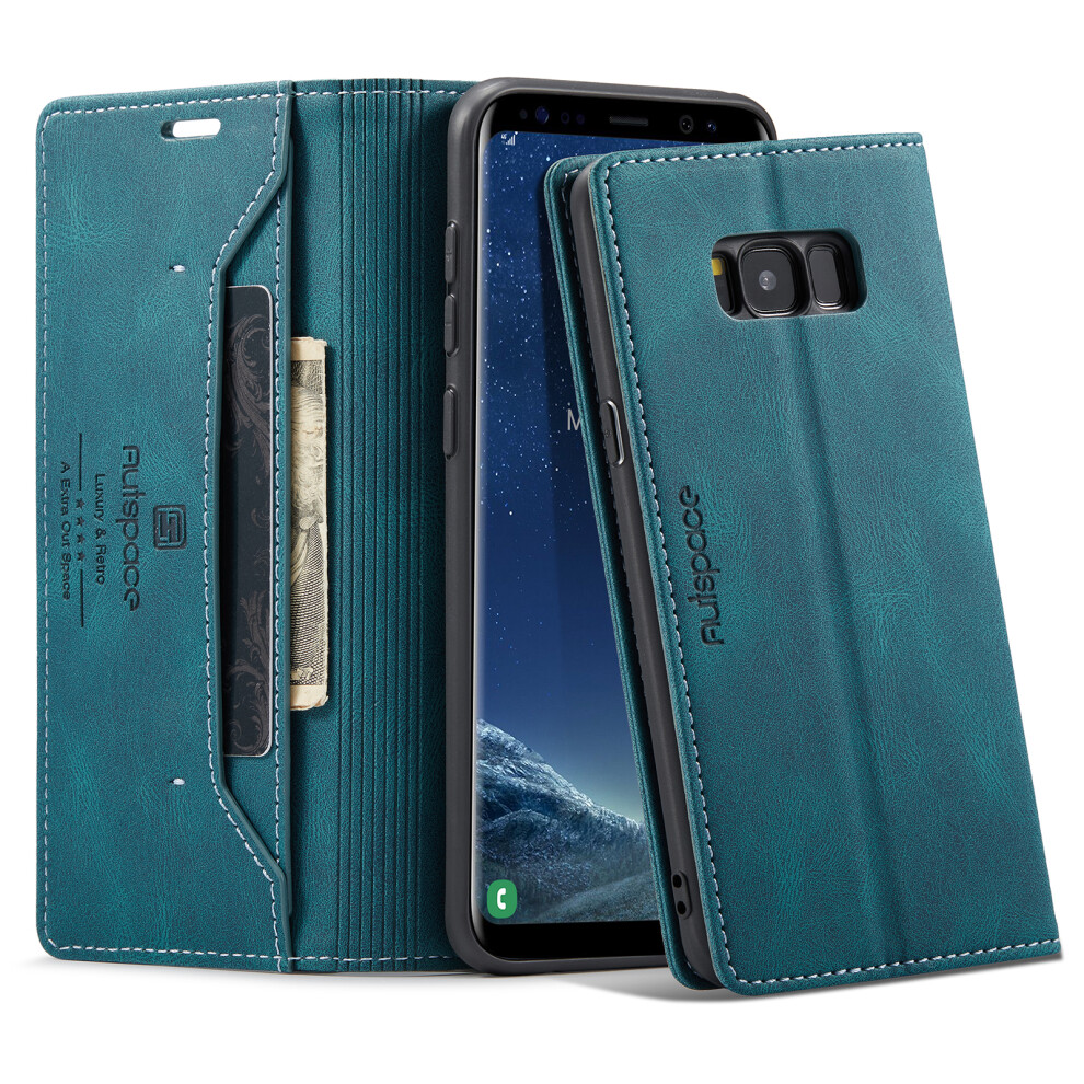 (Blue) For Samsung Galaxy S8+ Wallet Case Autspace A01 Leather Stand Cover With Rfid Blocking Card Holder Blue 6914289625660