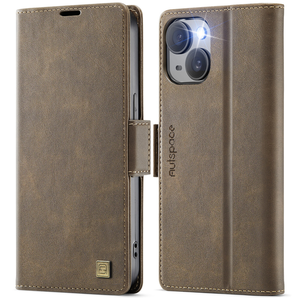 (Brown) For Iphone 14 Plus Case Autspace A11 Rfid Blocking Retro Leather Cell Phone Wallet Cover Brown 6914281161883
