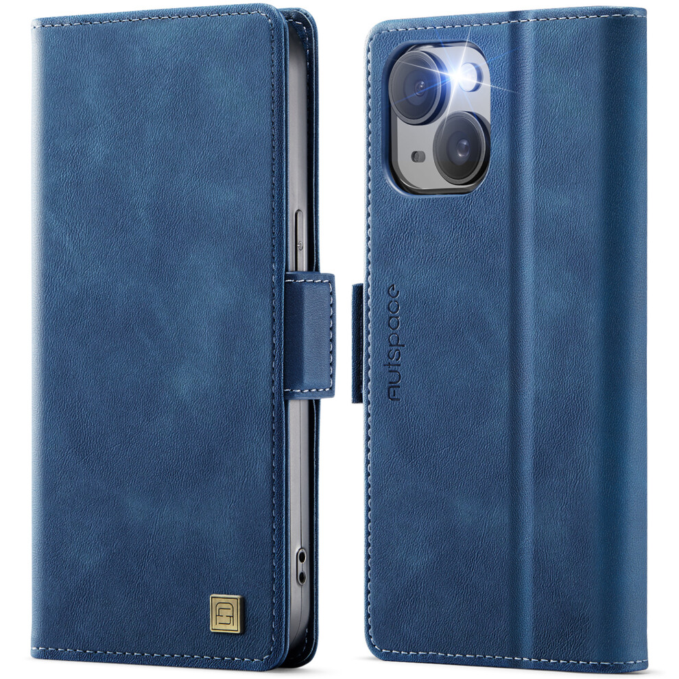 (Blue) For Iphone 14 Plus Case Autspace A11 Rfid Blocking Retro Leather Cell Phone Wallet Cover Blue 6914289218305