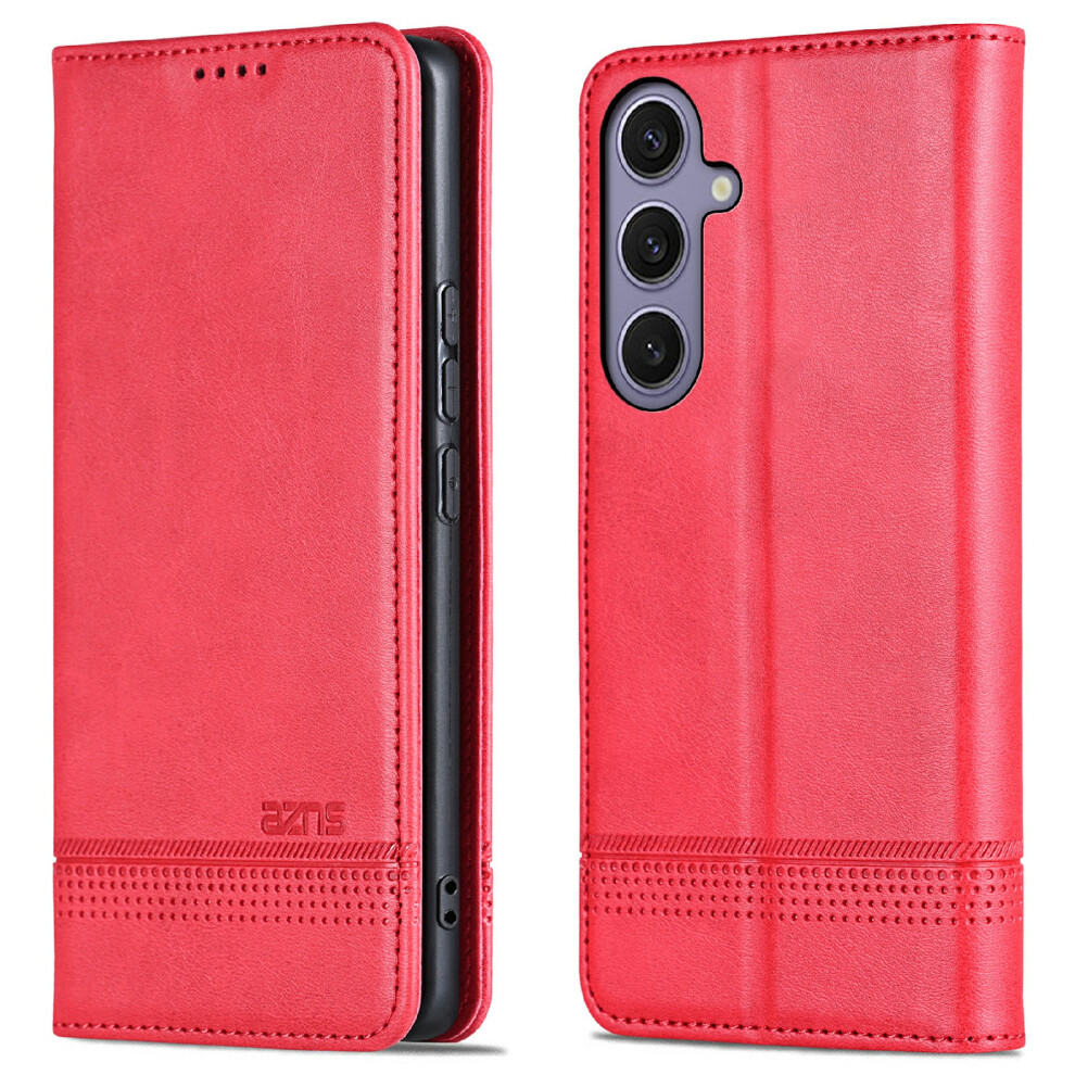 (Red) Azns For Samsung Galaxy A56 5G Case Cowhide Texture Pu Leather Wallet Phone Cover Red 6914281137130
