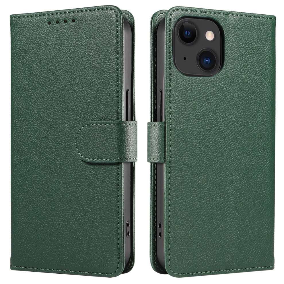 (Green) For Iphone 13 Leather Case Litchi Texture Rfid Blocking Wallet Stand Phone Cover Green 6914281214367
