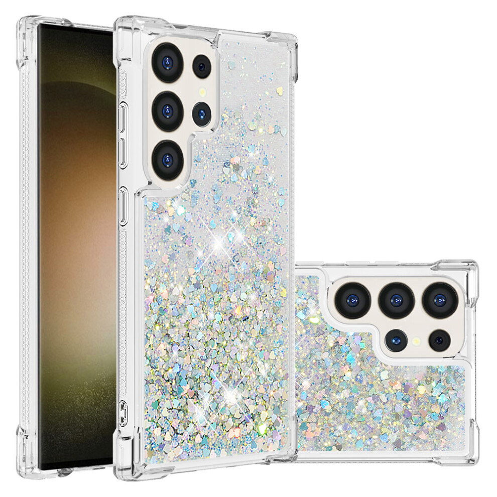 ( Hearts) For Samsung Galaxy S25 Ultra Tpu Case Glitter Quicksand Shockproof Phone Back Cover Silver 6914289250541