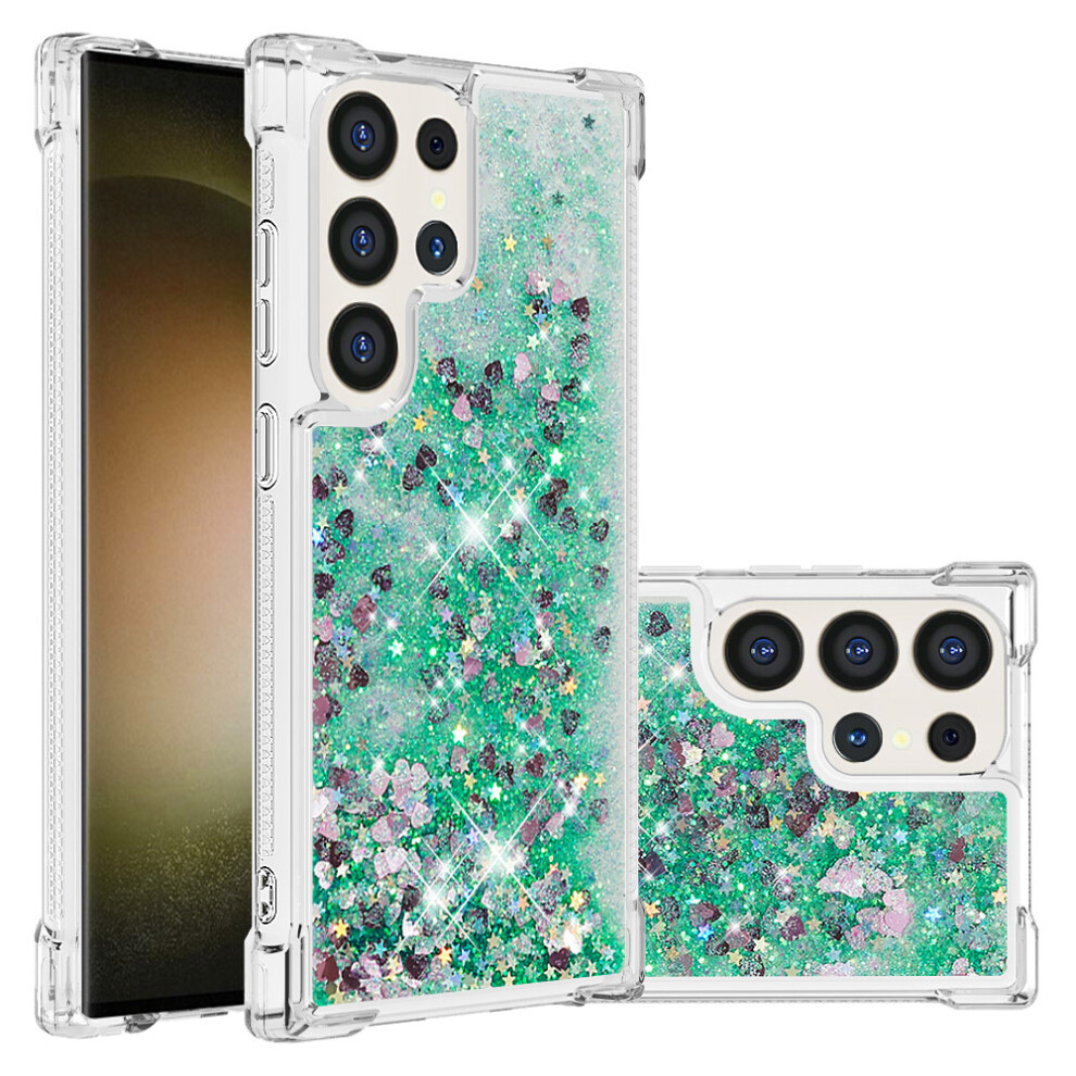 ( Hearts) For Samsung Galaxy S25 Ultra Tpu Case Glitter Quicksand Shockproof Phone Back Cover Green 6914282838593