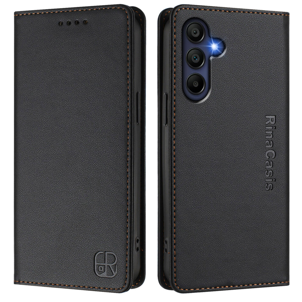 (Black) For Samsung Galaxy A26 5G Leather Case RINACASIS RC01 Phone Cover with RFID Blocking Wallet Stand