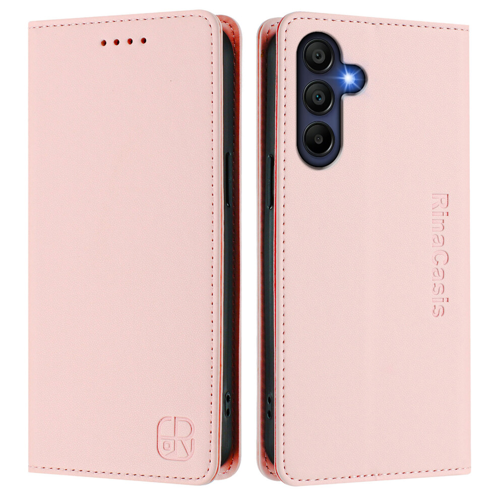 (Pink) For Samsung Galaxy A26 5G Leather Case Rinacasis Rc01 Phone Cover With Rfid Blocking Wallet Stand Pink 6914288492836