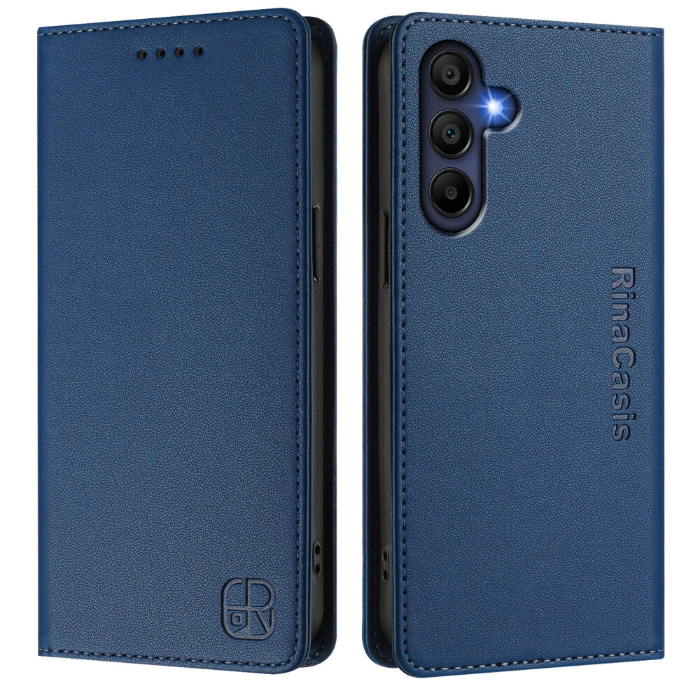 (Dark ) For Samsung Galaxy A26 5G Leather Case Rinacasis Rc01 Phone Cover With Rfid Blocking Wallet Stand Blue 6914288410731