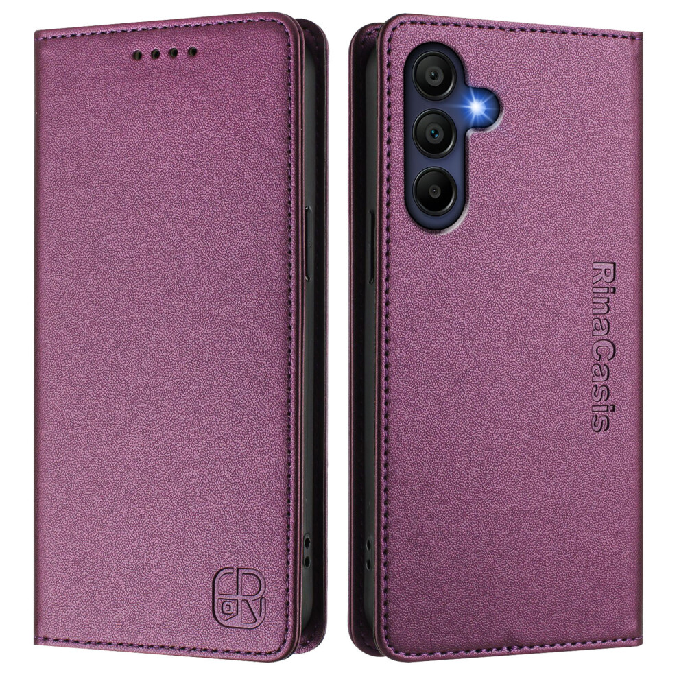 (Violet) For Samsung Galaxy A26 5G Leather Case Rinacasis Rc01 Phone Cover With Rfid Blocking Wallet Stand 6914289626315