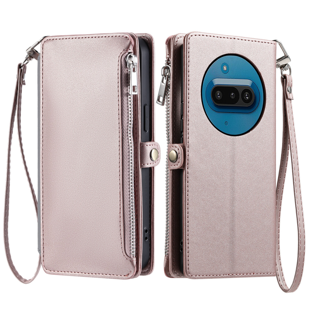 (Rose ) For Nothing Phone (3A) Case Tpu + Pu Leather Wallet Phone Cover With Wrist Strap Gold 6914289654233
