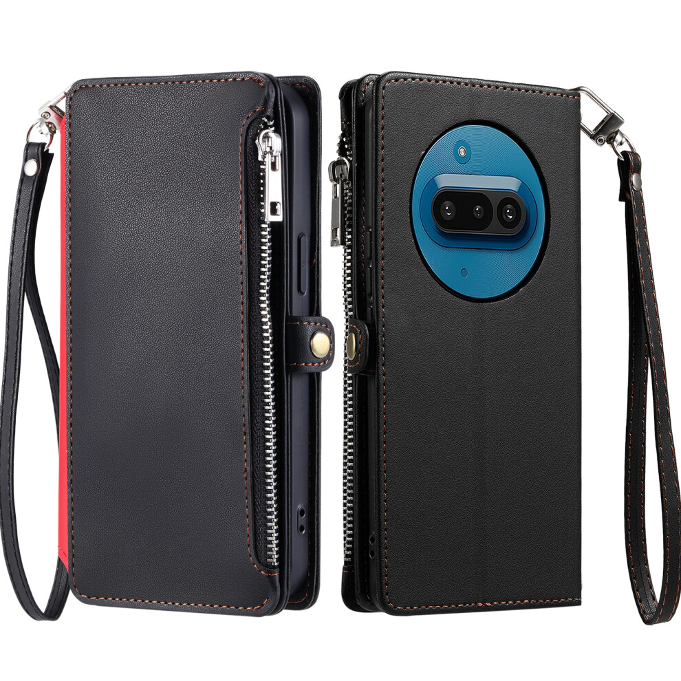 (Black) For Nothing Phone (3A) Case Tpu + Pu Leather Wallet Phone Cover With Wrist Strap Black 6914281747483
