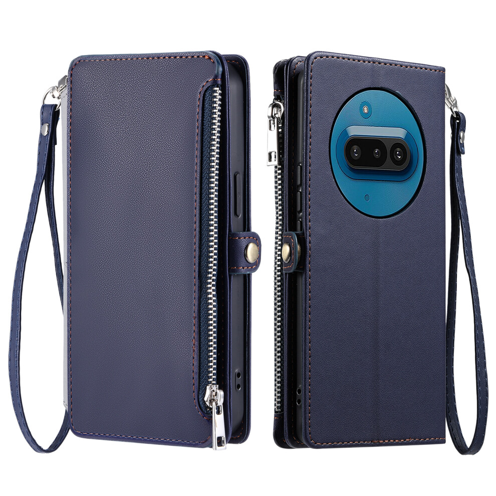 (Blue) For Nothing Phone (3A) Case Tpu + Pu Leather Wallet Phone Cover With Wrist Strap Blue 6914285967733