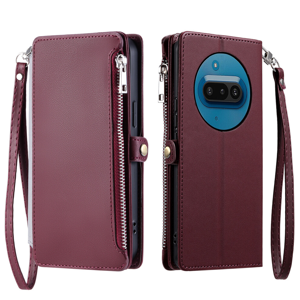 (Wine ) For Nothing Phone (3A) Case Tpu + Pu Leather Wallet Phone Cover With Wrist Strap Red 6914287919570