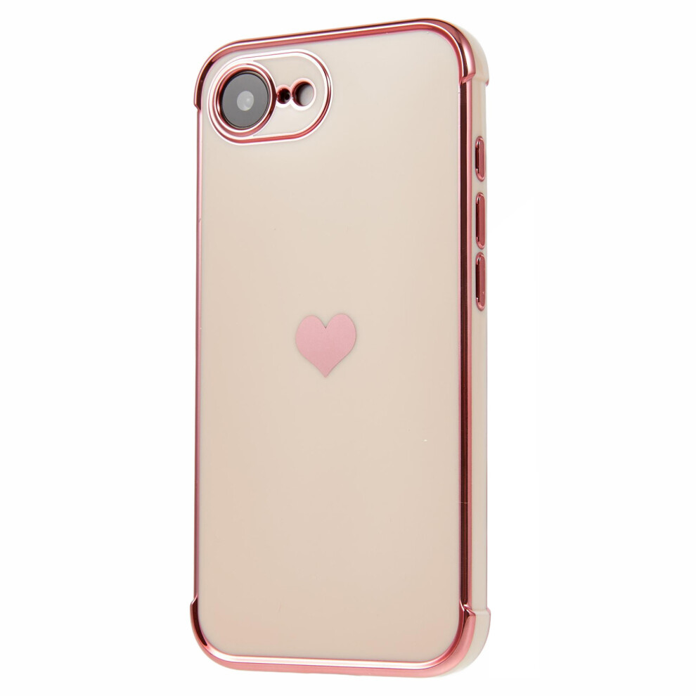 (Rose ) For Iphone 16E Case Tpu Phone Back Cover Electroplating Heart Pattern Pink 6914287213579