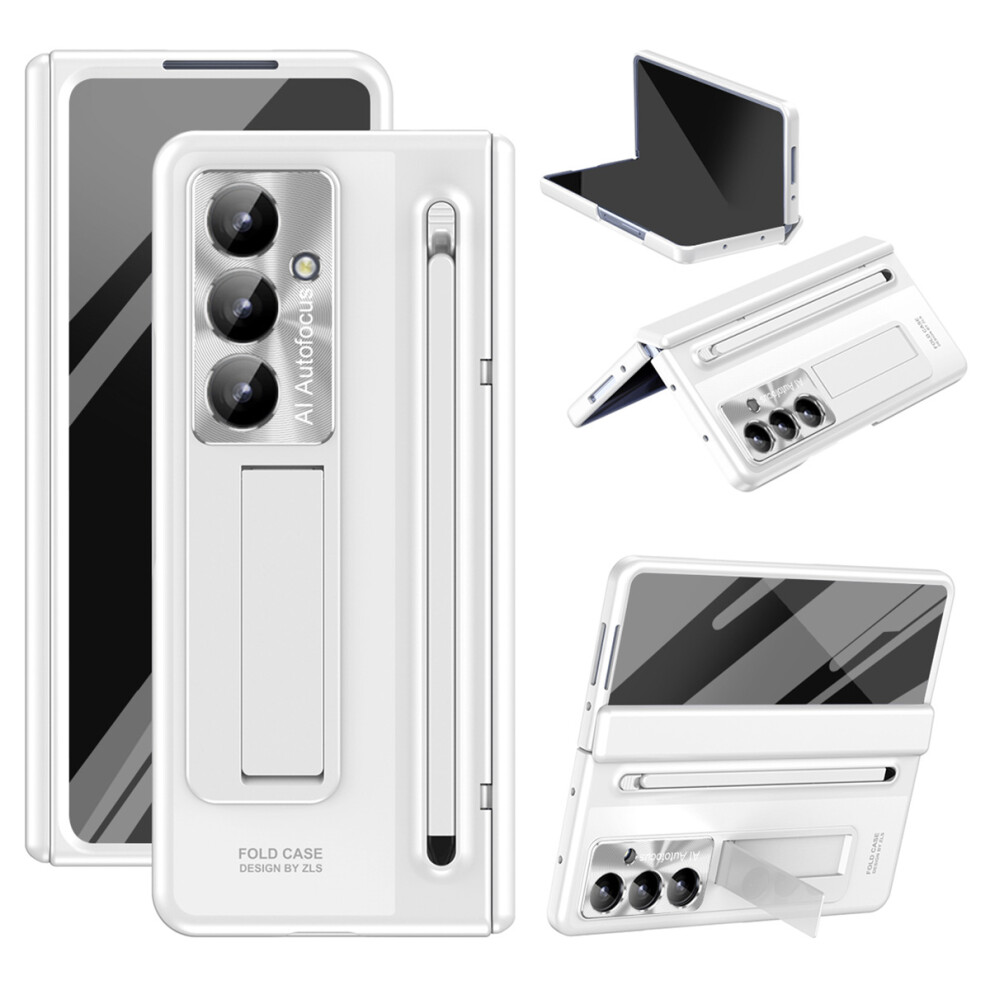 (White) For Samsung Galaxy Z Fold7 5G Case Kickstand Hinge Pc Phone Cover With Tempered Glass Film, Stylus White 6914285999963