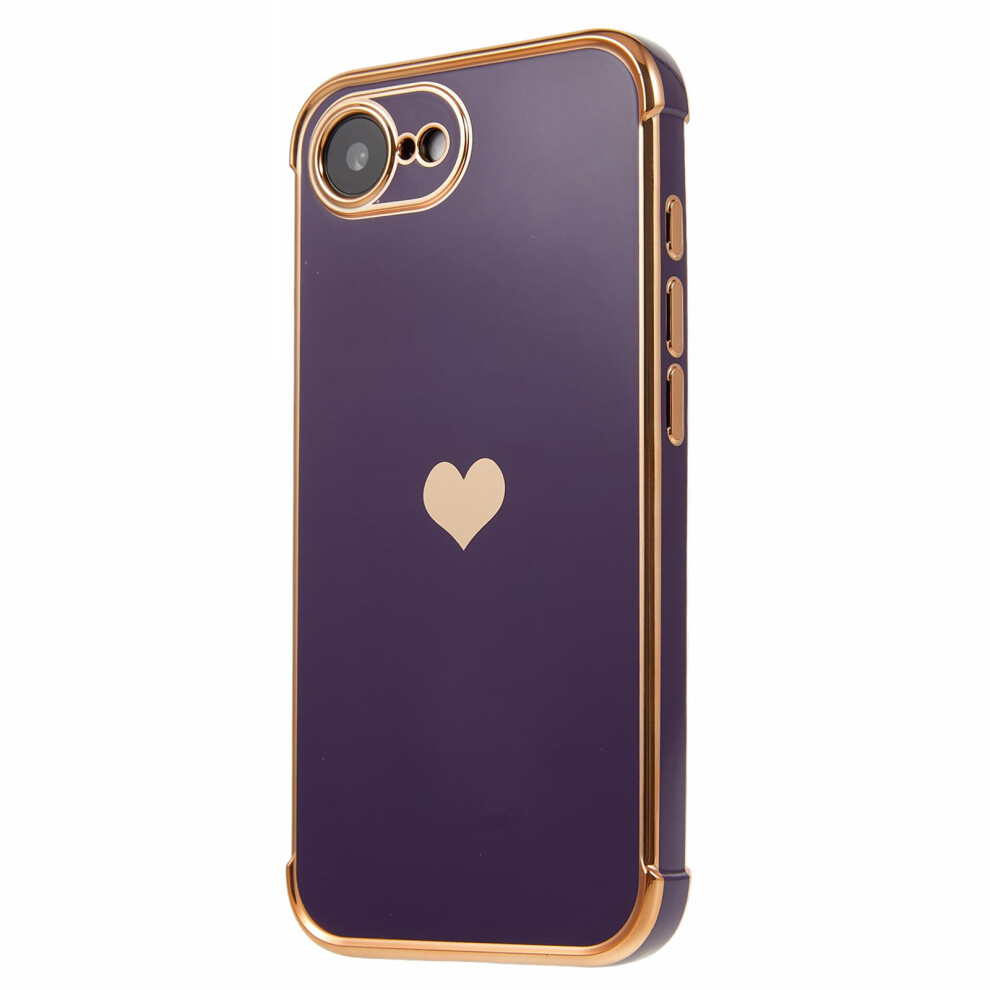 (Dark ) For Iphone 16E Case Tpu Phone Back Cover Electroplating Heart Pattern Purple 6914285934711