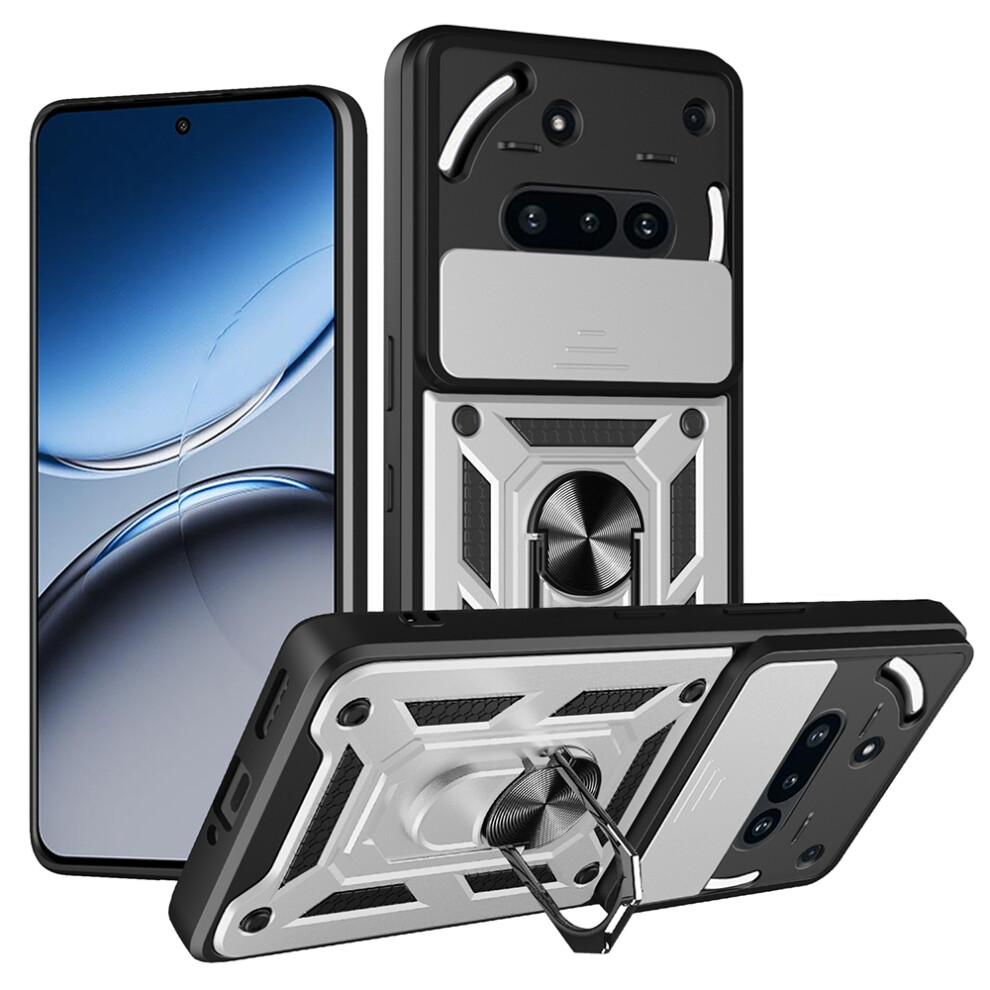 (Silver) For Nothing Phone (3A) Case With Slide Camera Lid Pc + Tpu Kickstand Phone Cover Silver 6914283110810