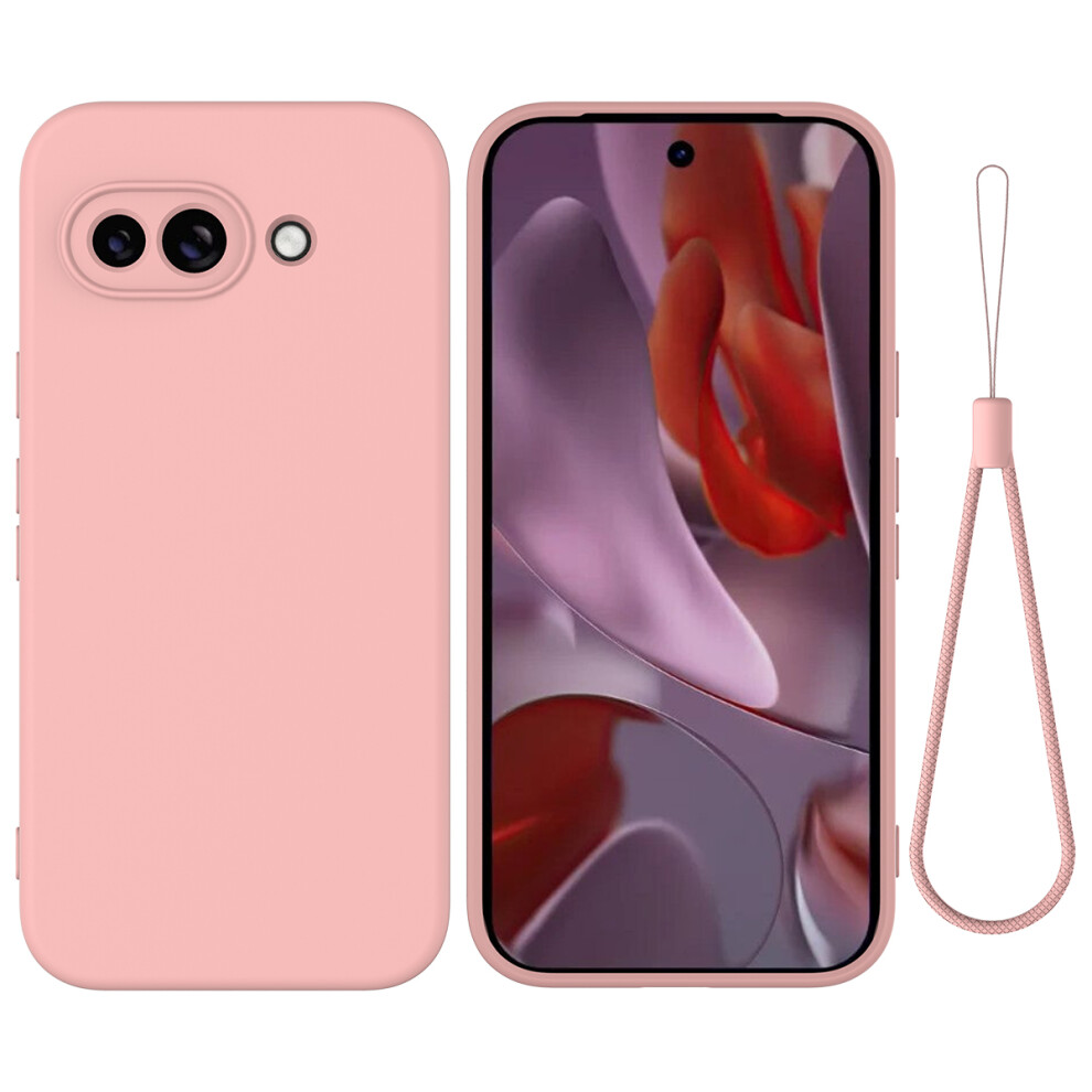 (Pink) For Google Pixel 9A Case Liquid Silicone Phone Back Cover With Hand Strap Pink 6914280731223