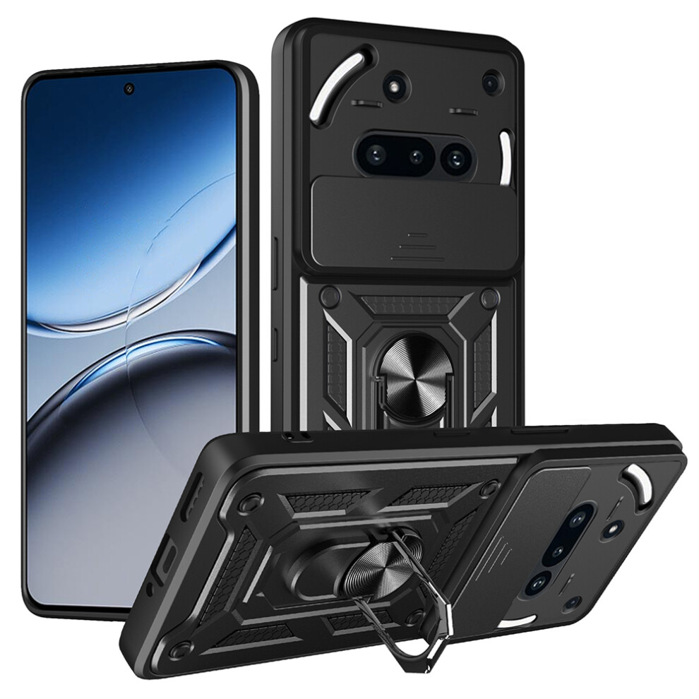 (Black) For Nothing Phone (3A) Case With Slide Camera Lid Pc + Tpu Kickstand Phone Cover Black 6914288650717