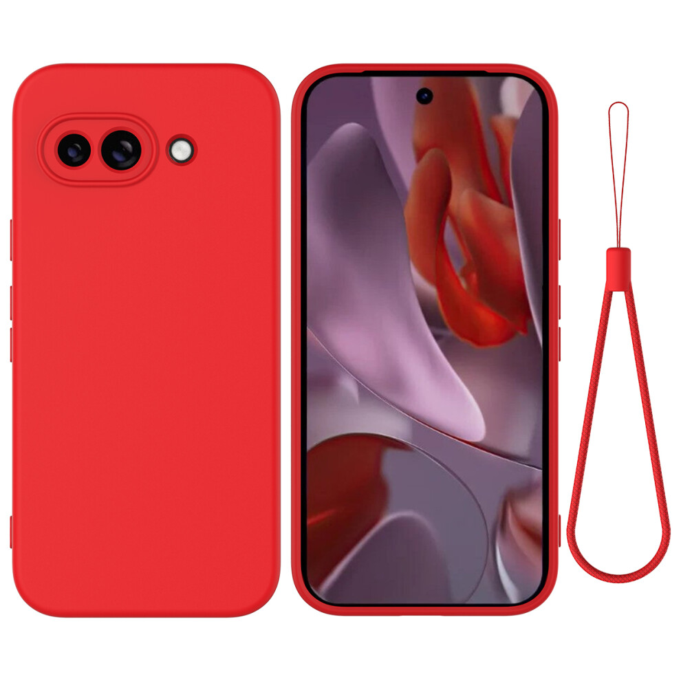 (Red) For Google Pixel 9A Case Liquid Silicone Phone Back Cover With Hand Strap Red 6914287678200
