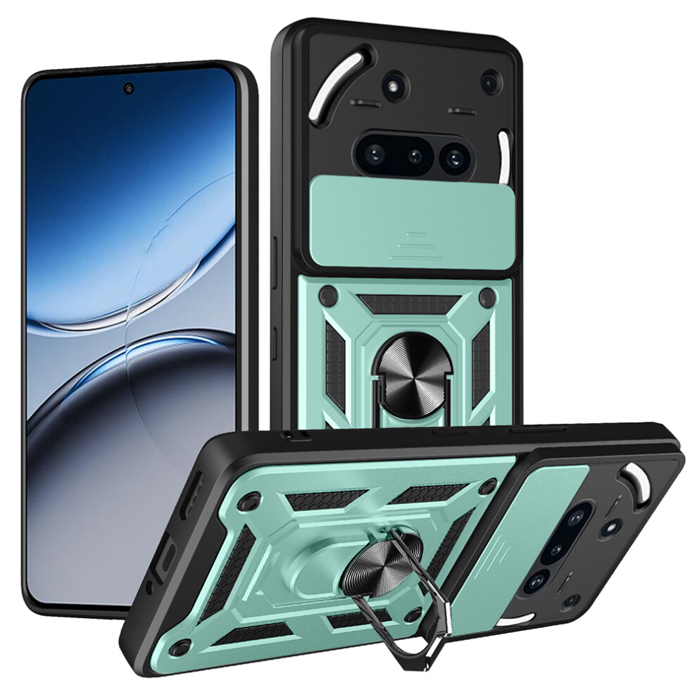 (Green) For Nothing Phone (3A) Case With Slide Camera Lid Pc + Tpu Kickstand Phone Cover Green 6914285120329