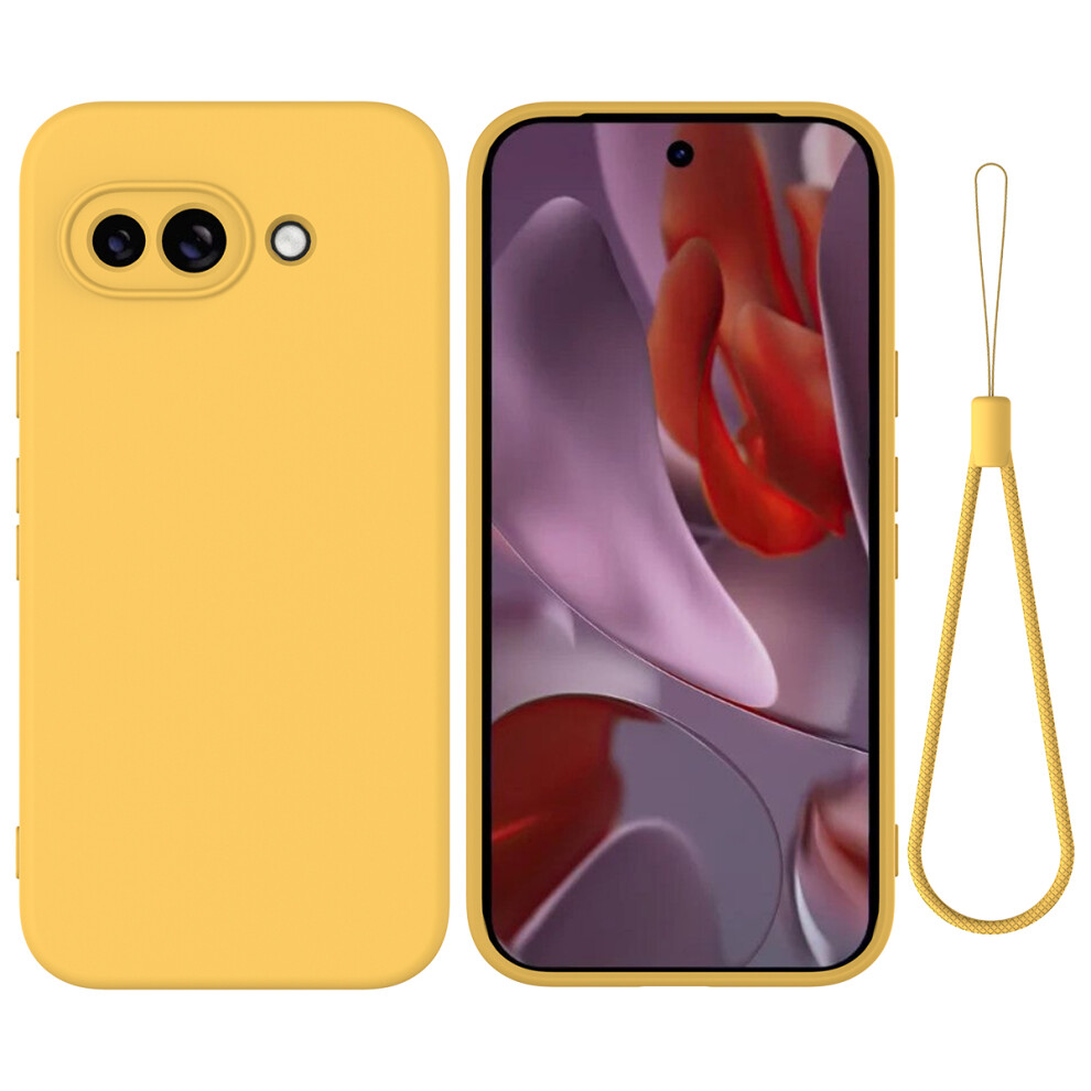 (Yellow) For Google Pixel 9A Case Liquid Silicone Phone Back Cover With Hand Strap Yellow 6914281311868