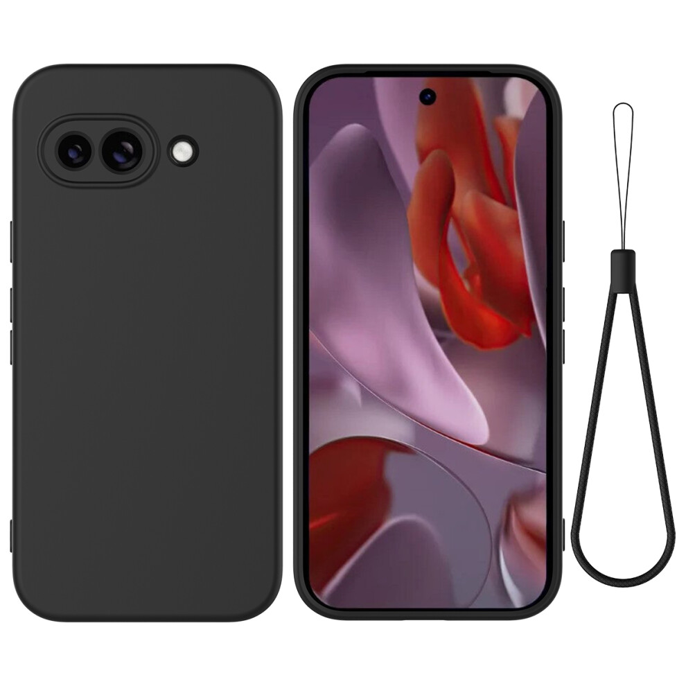 (Black) For Google Pixel 9A Case Liquid Silicone Phone Back Cover With Hand Strap Black 6914281690994