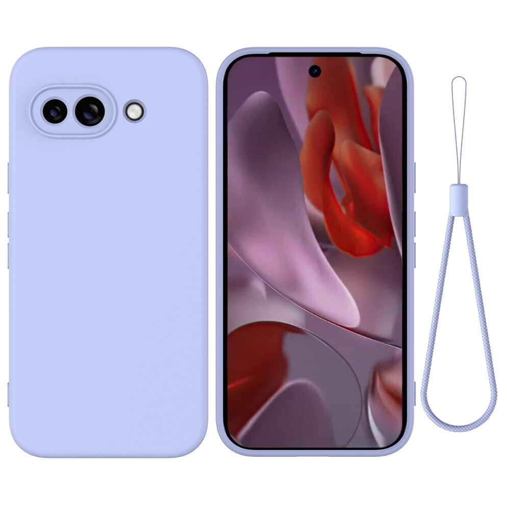 (Purple) For Google Pixel 9A Case Liquid Silicone Phone Back Cover With Hand Strap Purple
