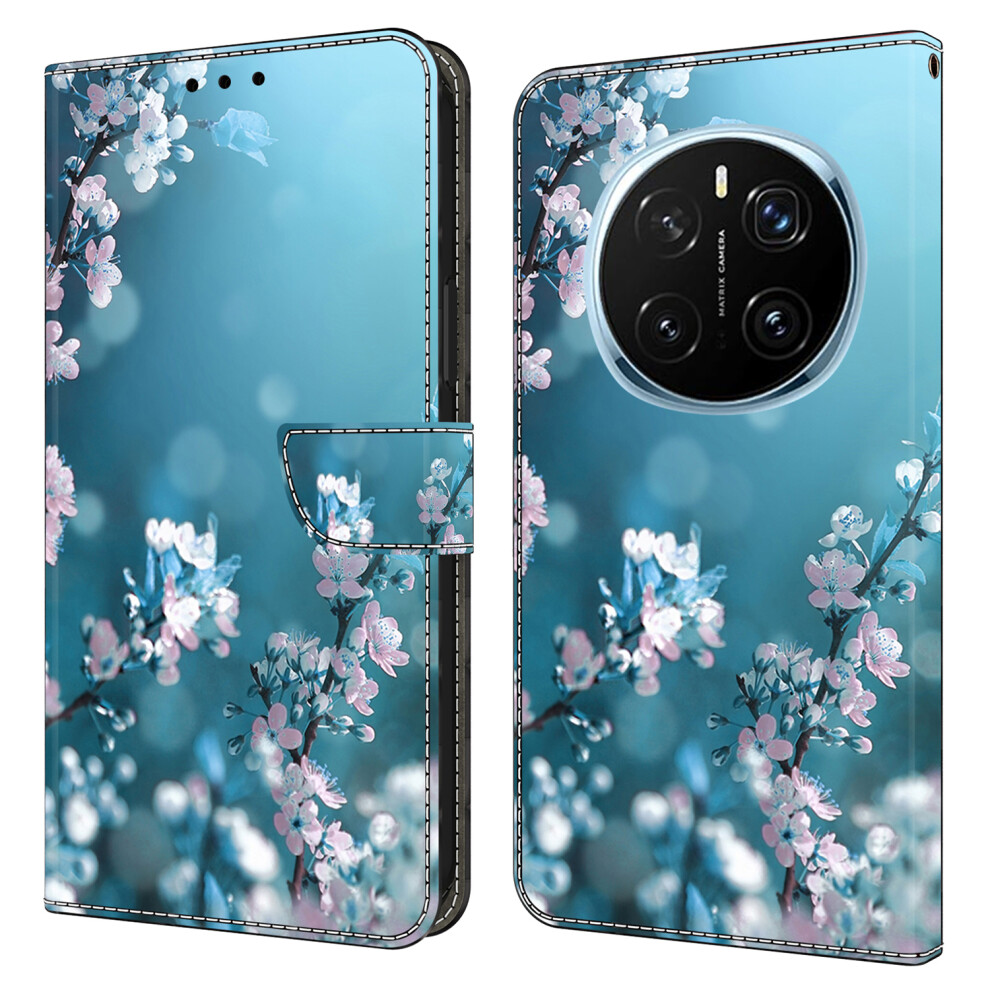 (Plum Blossoms) For Honor Magic7 Pro 5G Case 3D Pattern Pu Leather Wallet Phone Cover With Stand Purple 6914286251145