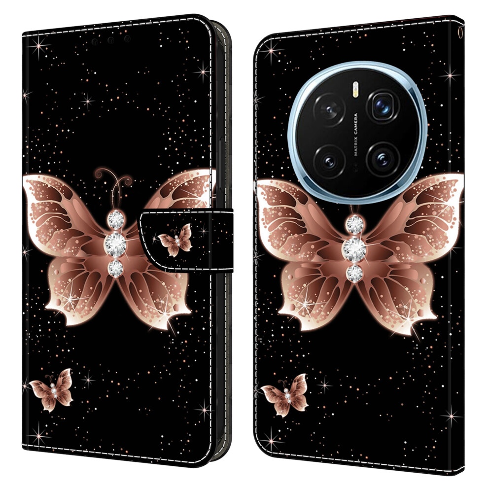 ( Diamond Butterfly) For Honor Magic7 Pro 5G Case 3D Pattern Pu Leather Wallet Phone Cover With Stand Pink 6914288967136