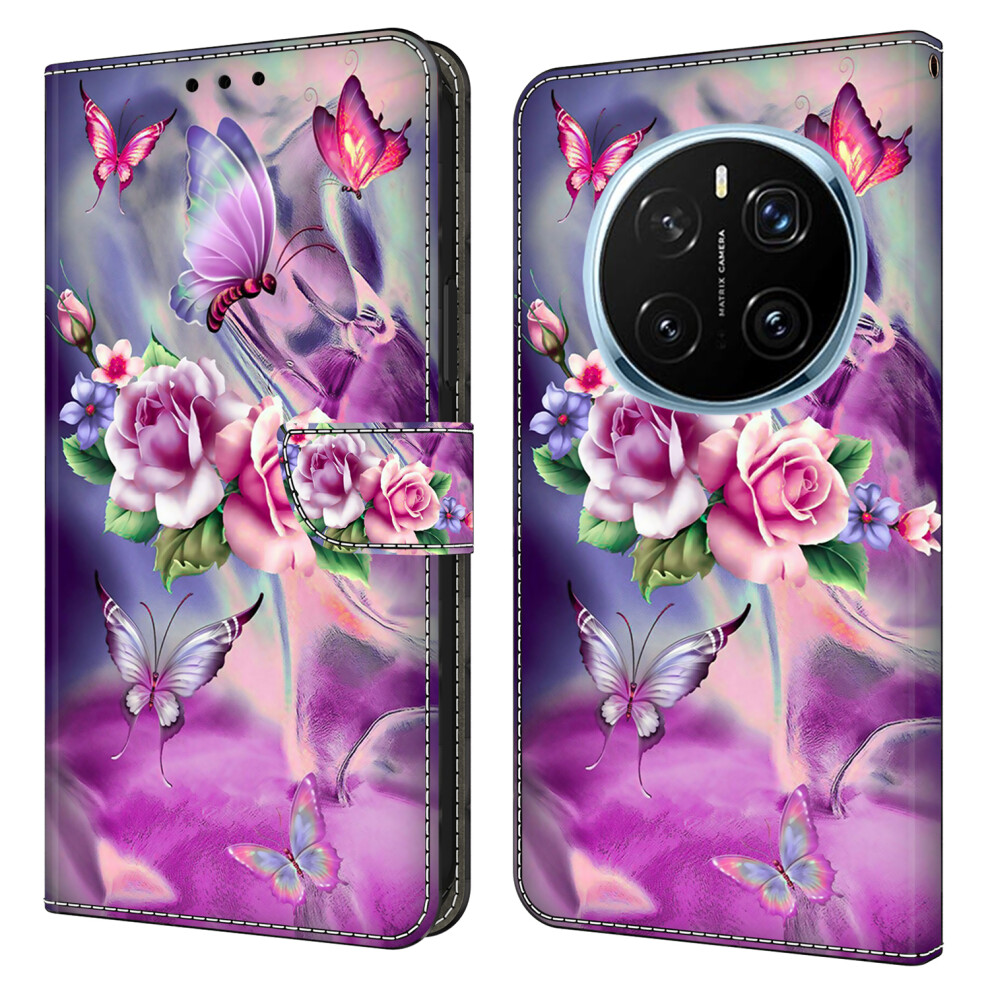 (Butterflies Flowers) For Honor Magic7 Pro 5G Case 3D Pattern Pu Leather Wallet Phone Cover With Stand 6914283427246
