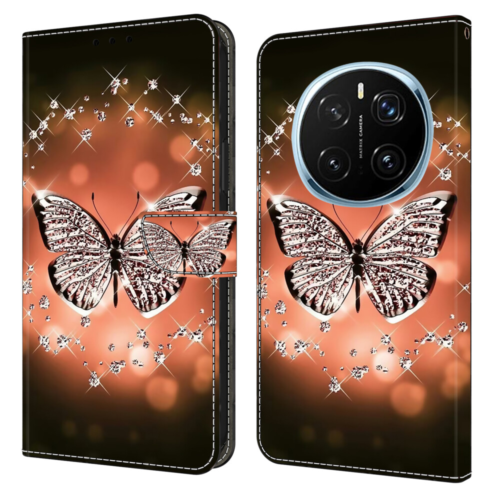 (Crystal Butterfly) For Honor Magic7 Pro 5G Case 3D Pattern Pu Leather Wallet Phone Cover With Stand 6914284946296