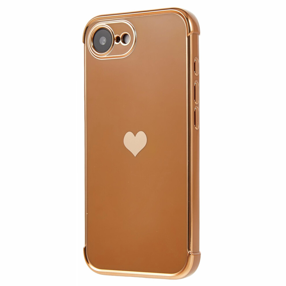 (Brown) For Iphone 16E Case Tpu Phone Back Cover Electroplating Heart Pattern Brown 6914282241003