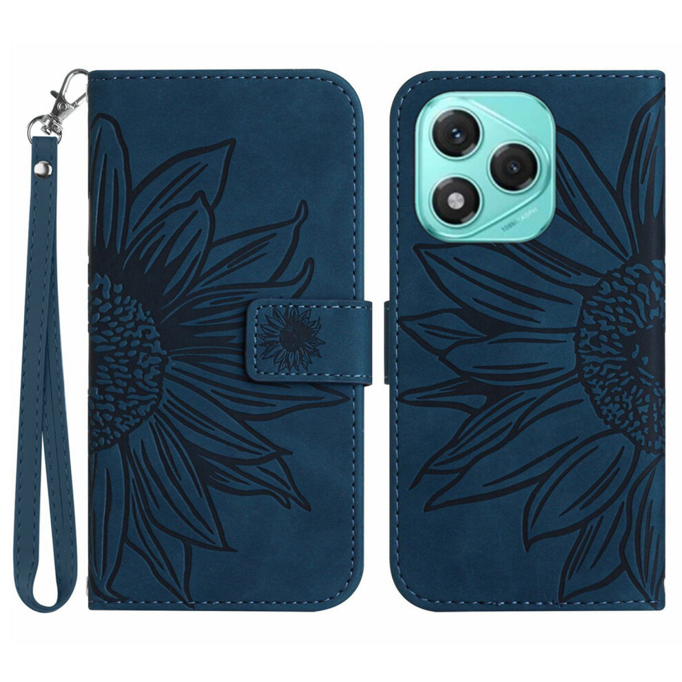 (Dark ) For Honor 400 Lite 5G Case Sunflower Imprint Leather Wallet Phone Cover With Wrist Strap Blue 6914288094306