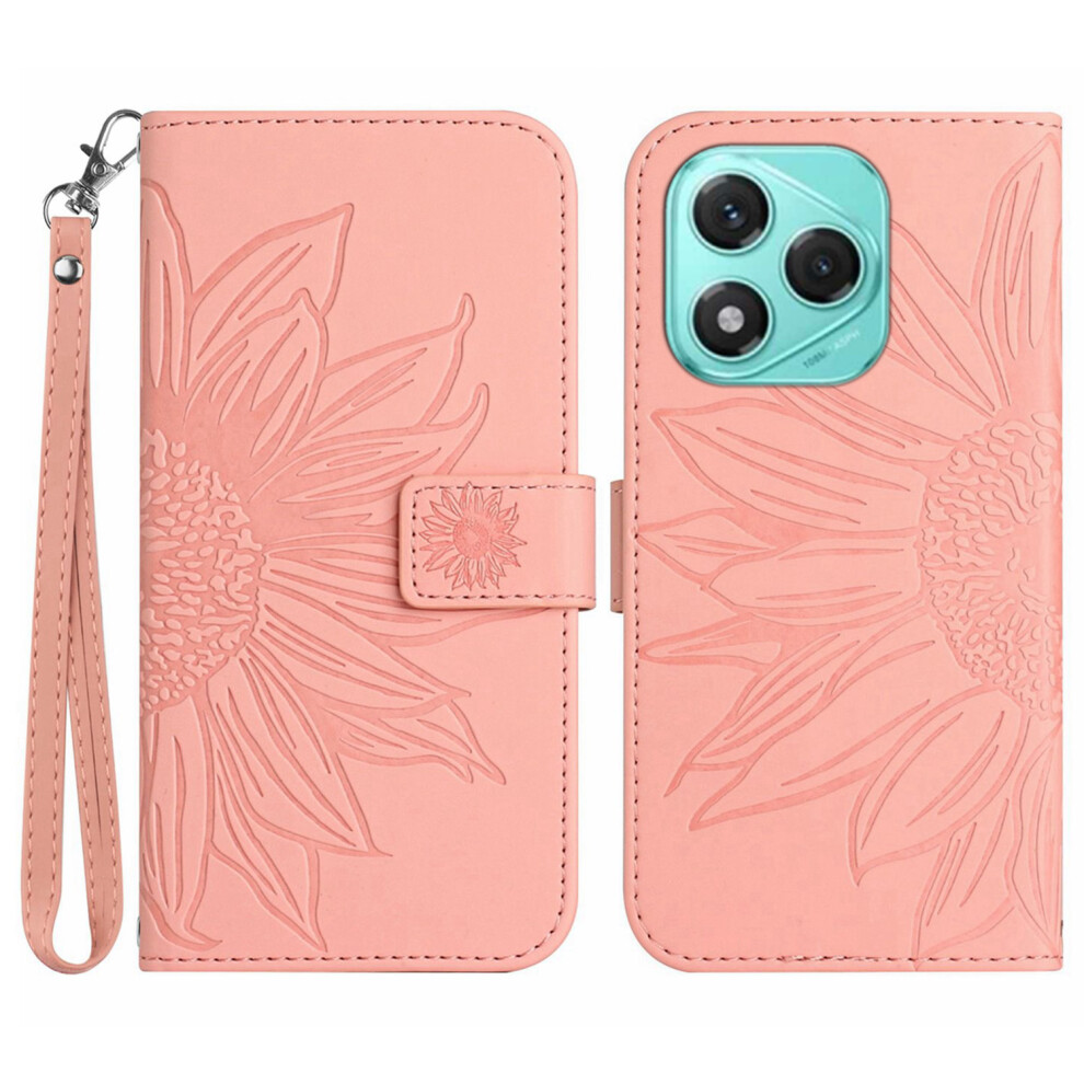 (Light ) For Honor 400 Lite 5G Case Sunflower Imprint Leather Wallet Phone Cover With Wrist Strap Pink 6914286718259