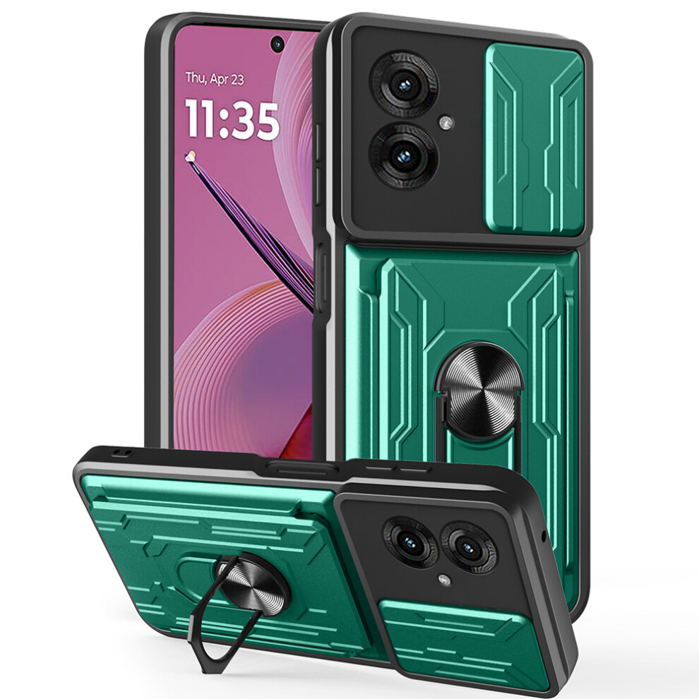 (Blackish ) For Motorola Moto G55 5G Case Pc + Tpu Kickstand Phone Back Cover With Camera Slider Green 6914288867252