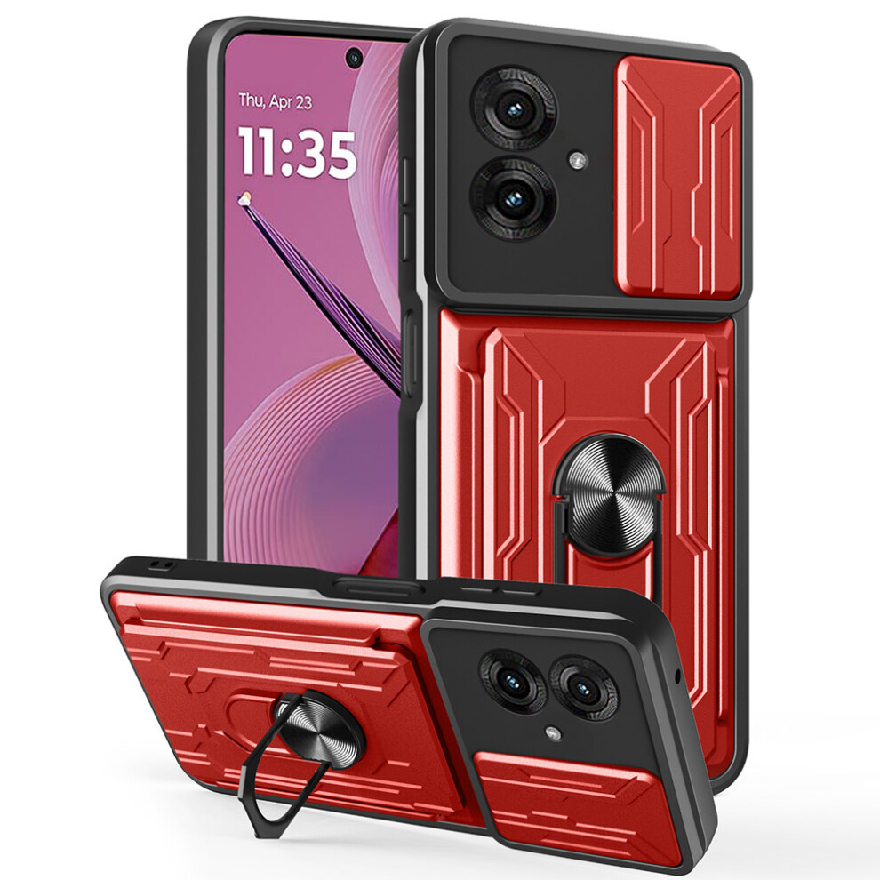 (Red) For Motorola Moto G55 5G Case Pc + Tpu Kickstand Phone Back Cover With Camera Slider Red 6914288869904