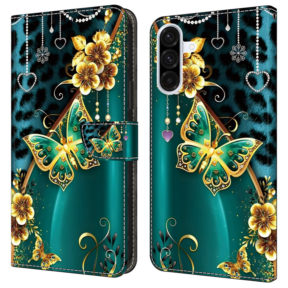 ( Flower Butterfly) For Samsung Galaxy A55 5G Leather Case Pattern Printing Wallet Stand Anti Drop Phone Cover Golden 6914286207715
