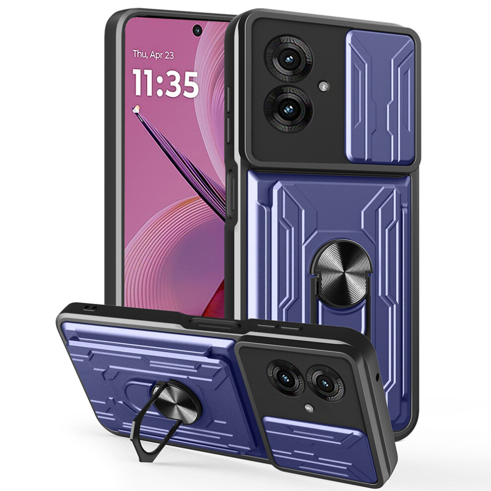 (Sapphire) For Motorola Moto G55 5G Case Pc + Tpu Kickstand Phone Back Cover With Camera Slider Blue 6914285933981